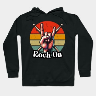 Rock On! - Retro Drum Stick Art - Percussion Player Hoodie